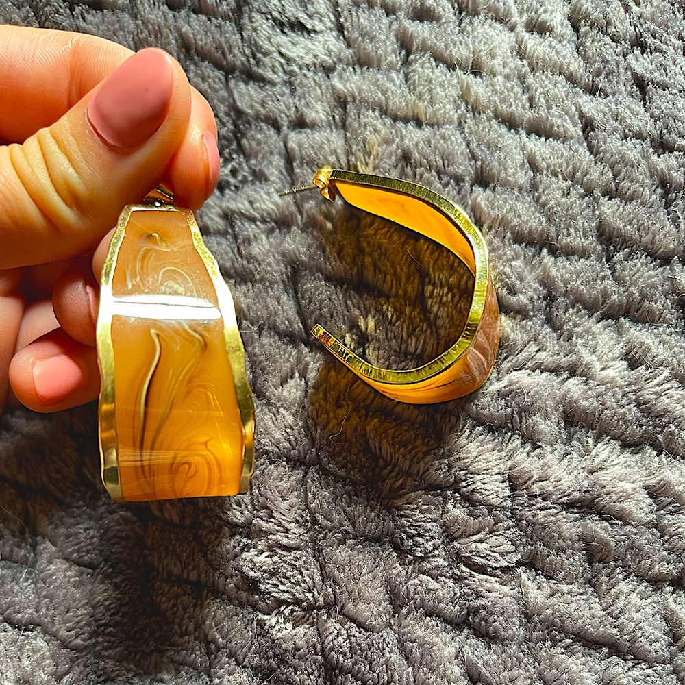 Acrylic Tan Earrings with Gold Edges